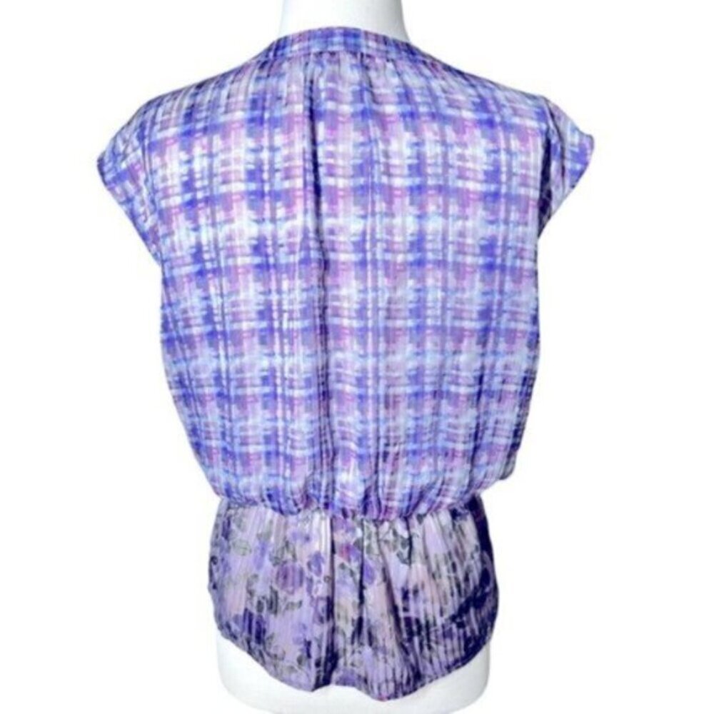 CAbi | Women's Purple Gingham Ombré Floral And Plaid Print Top Size Small - Picture 4 of 10